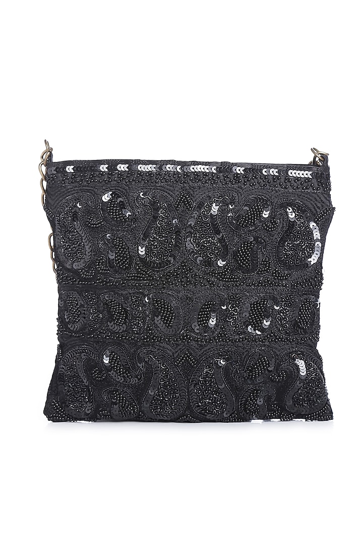 Black Embroidered Sling Bag by Praccessorii