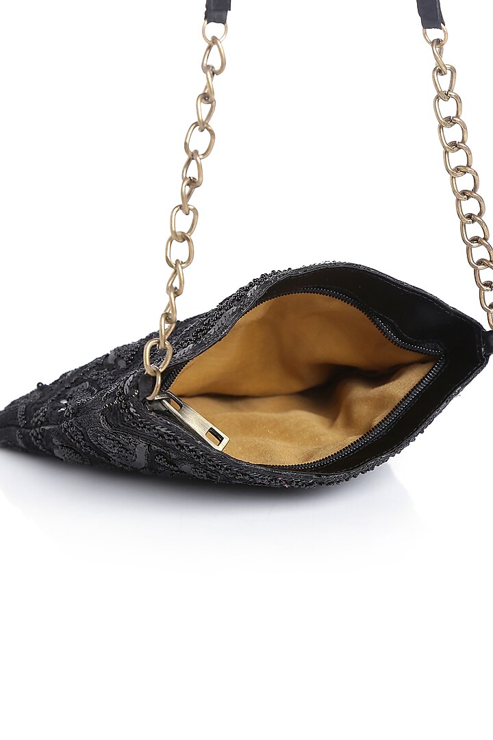 Black Embroidered Sling Bag by Praccessorii at Pernia's Pop Up Shop