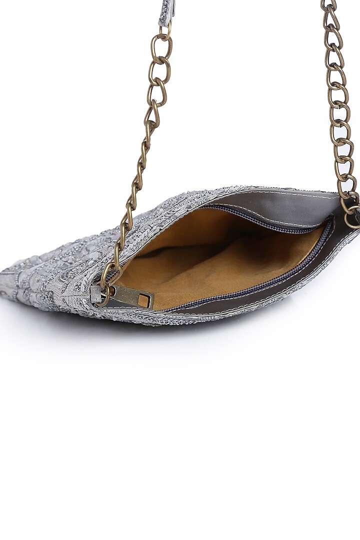 Silver Embroidered Sling Bag by Praccessorii at Pernia's Pop Up Shop