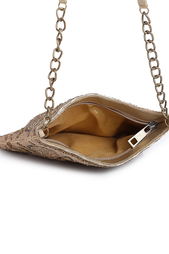 Golden Embroidered Sling Bag by Praccessorii at Pernia's Pop Up Shop