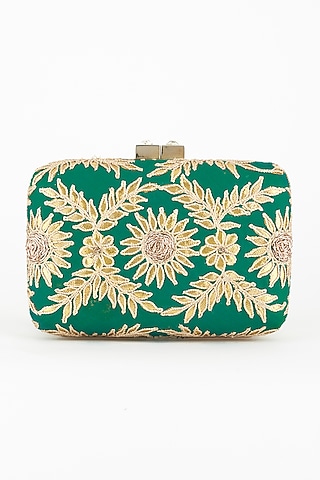 Sea Green Hand Embroidered Clutch by PRACCESSORII