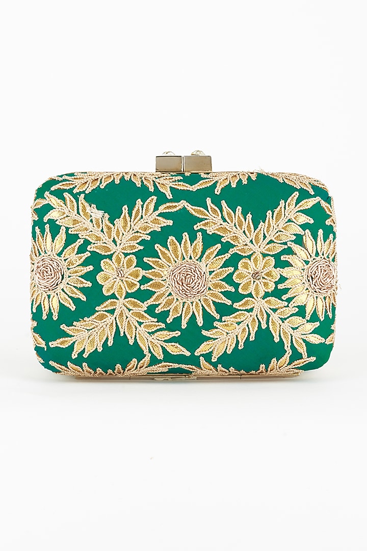 Sea Green Hand Embroidered Clutch by PRACCESSORII at Pernia's Pop Up Shop