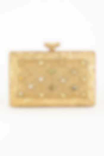 Golden Metal Clutch With Gemstones by PRACCESSORII at Pernia's Pop Up Shop