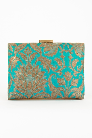 Turquoise Floral Handmade Clutch by PRACCESSORII