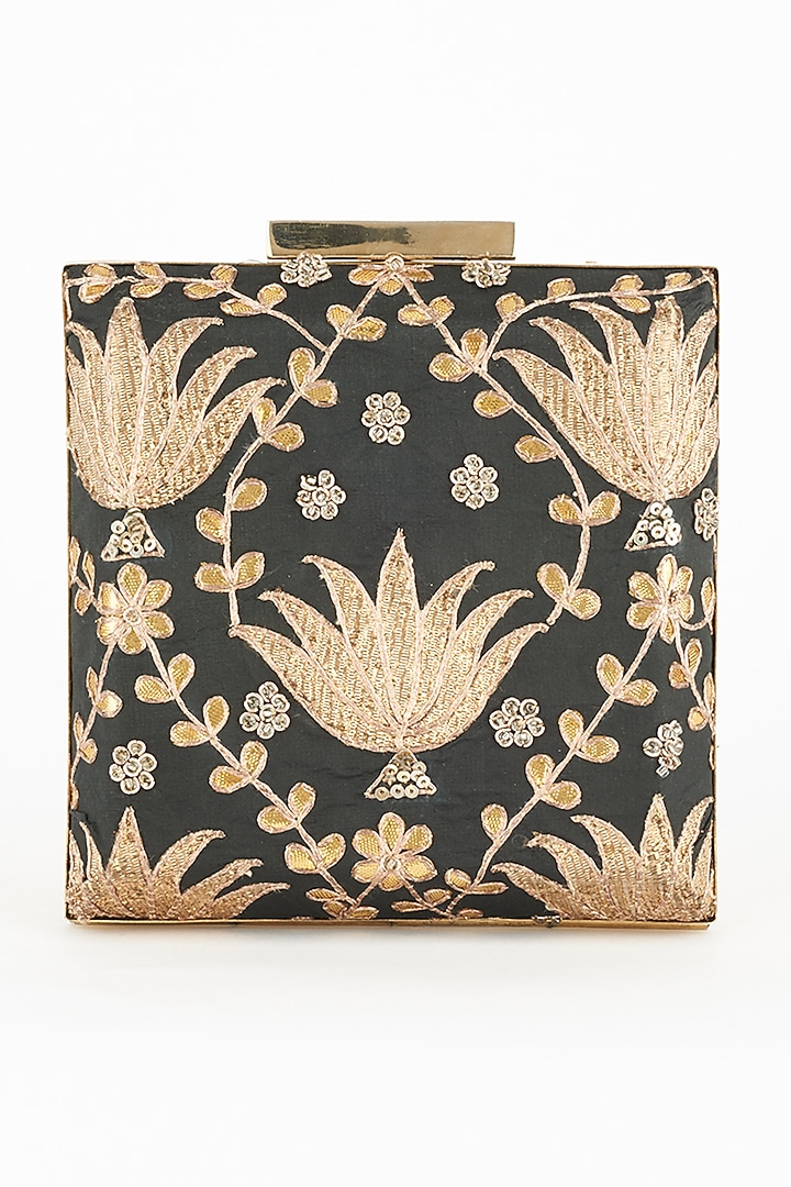 Black & Gold Hand Embroidered Clutch by PRACCESSORII at Pernia's Pop Up Shop