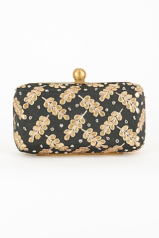 Black Hand Embroidered Clutch by PRACCESSORII