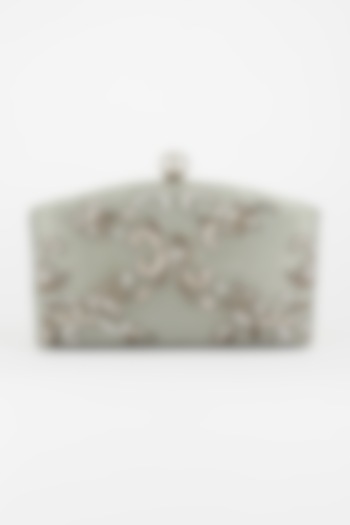 Silver Hand Embroidered Clutch by PRACCESSORII at Pernia's Pop Up Shop