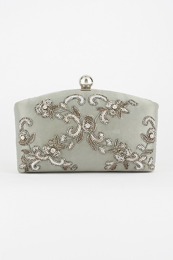 Silver Hand Embroidered Clutch by PRACCESSORII at Pernia's Pop Up Shop