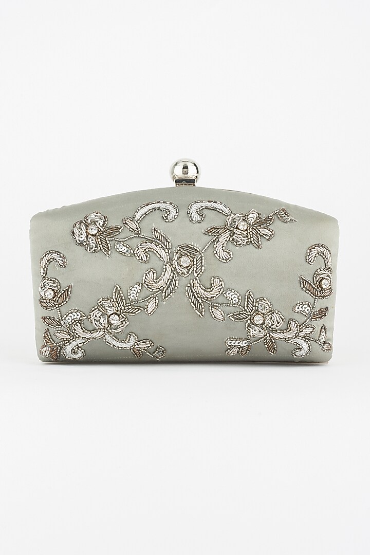 Silver Hand Embroidered Clutch by PRACCESSORII at Pernia's Pop Up Shop
