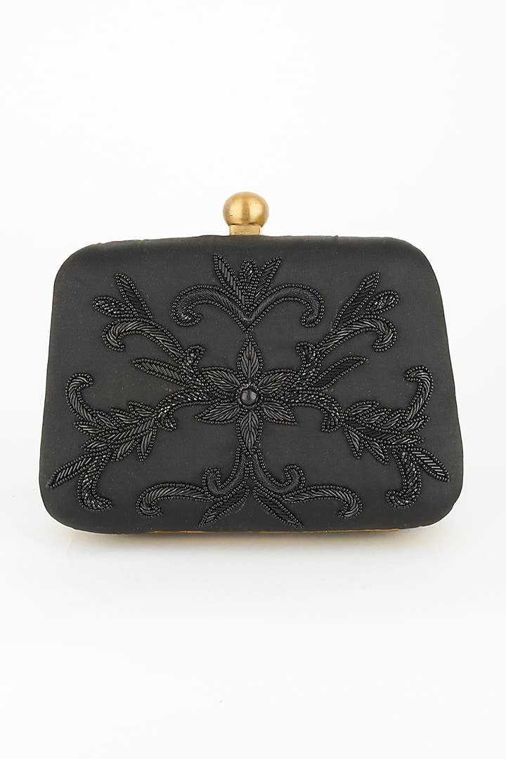 Black Floral Hand Embroidered Clutch by PRACCESSORII at Pernia's Pop Up Shop