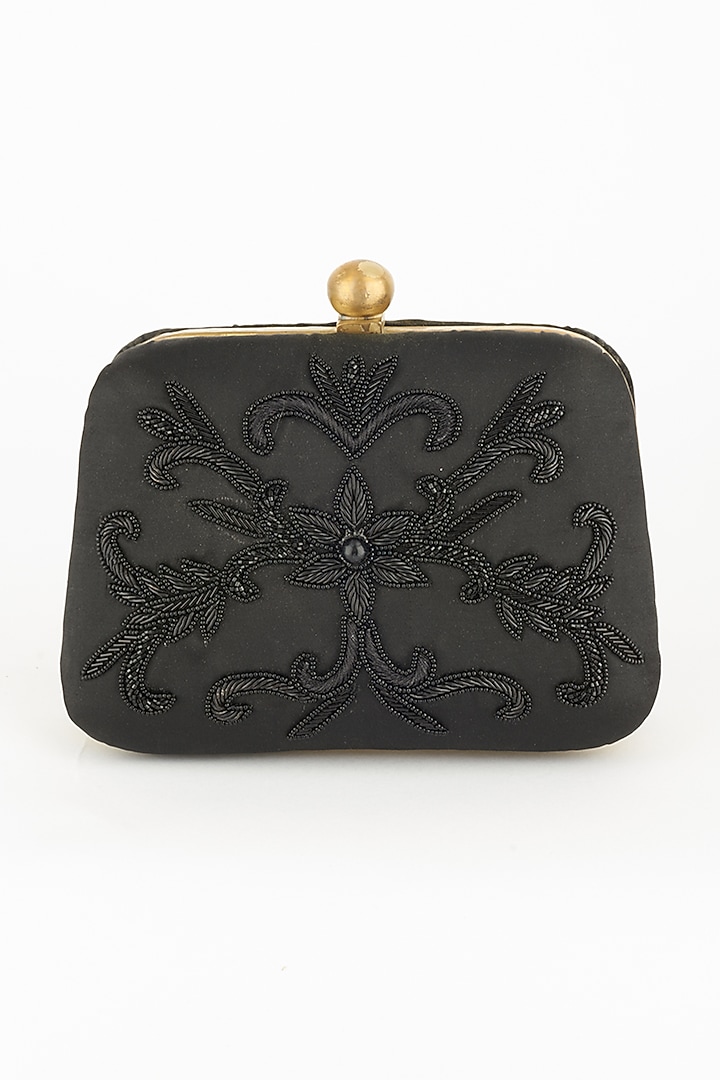 Black Floral Hand Embroidered Clutch by PRACCESSORII at Pernia's Pop Up Shop