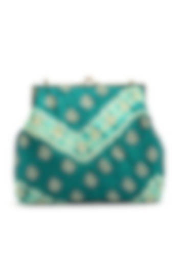 Green Bandhani Handcrafted Evening Bag by PRACCESSORII