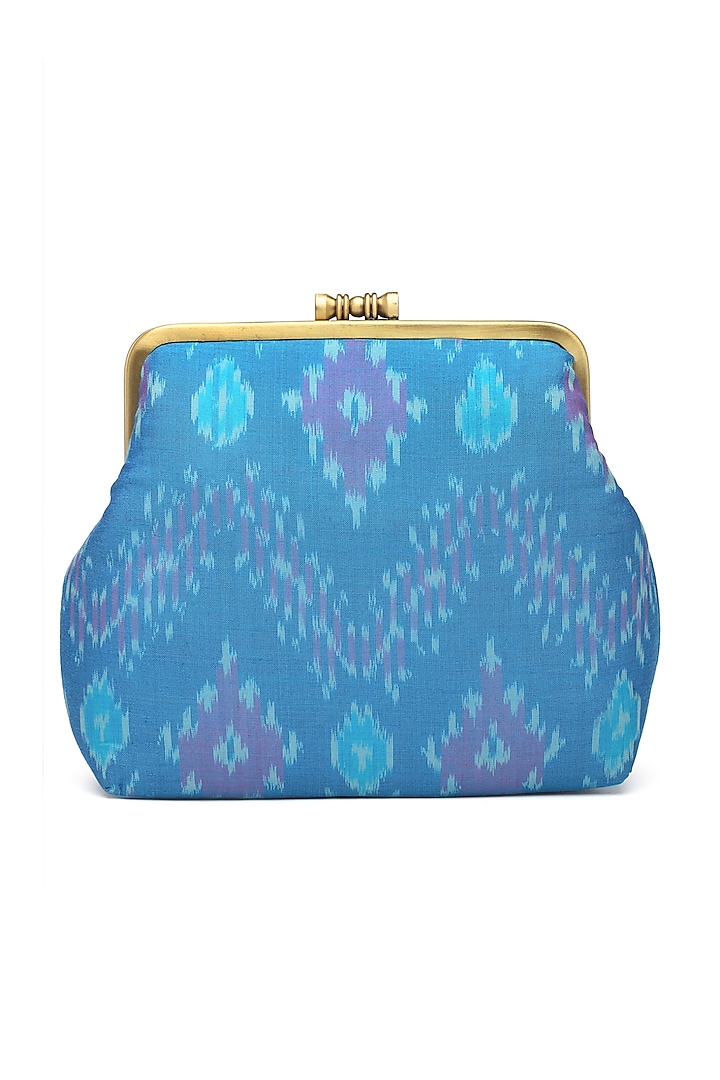 Blue Silk Ikat Brocade Evening Bag by PRACCESSORII
