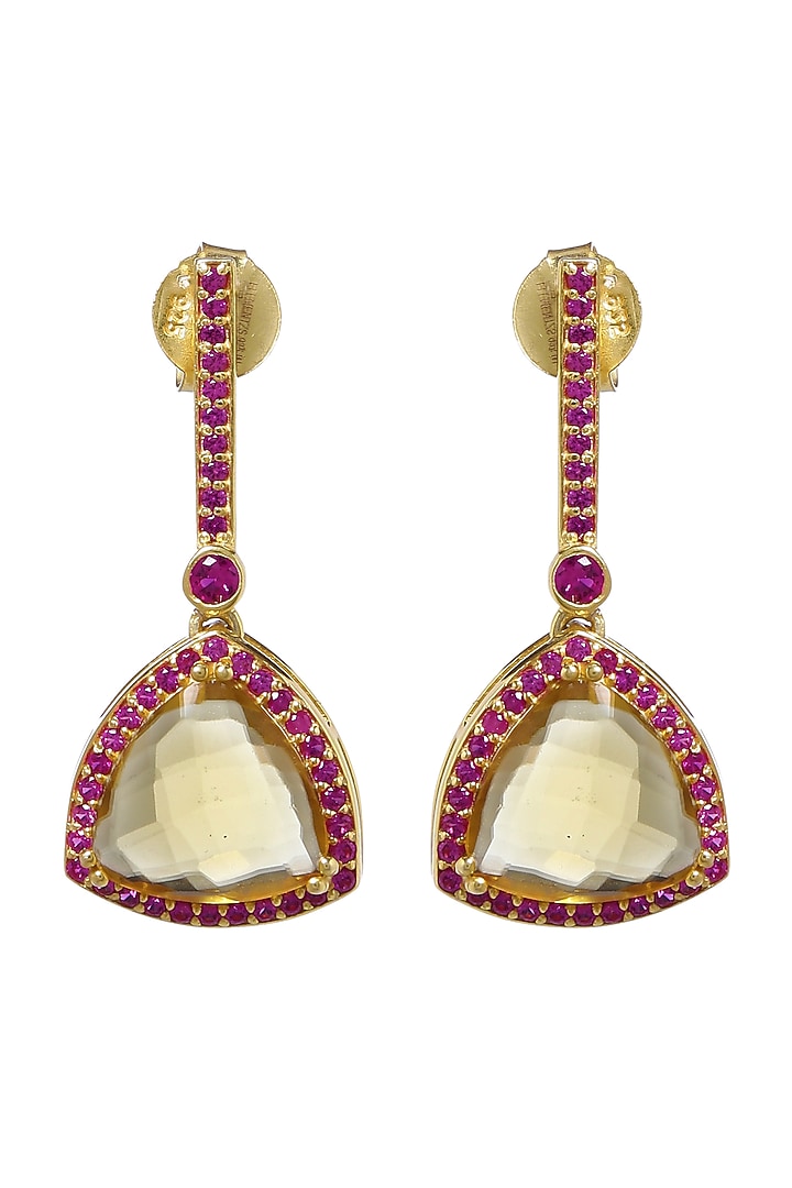 Gold Plated Yellow Cubic Zirconia Dangler Earrings In Sterling Silver by Jewels by Praccessorii at Pernia's Pop Up Shop