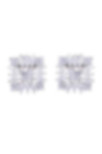 White Finish Stud Earrings With Cubic Zirconia In Sterling Silver by Jewels by Praccessorii at Pernia's Pop Up Shop