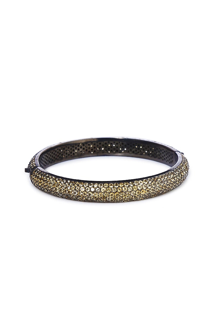 White Finish Openable Gold Cubic Zirconia Bangle In Sterling Silver by Jewels by Praccessorii at Pernia's Pop Up Shop