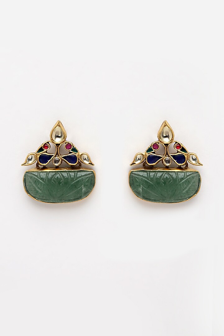 Gold Finish Kundan Polki Stud Earrings In Sterling Silver by Jewels by Praccessorii at Pernia's Pop Up Shop