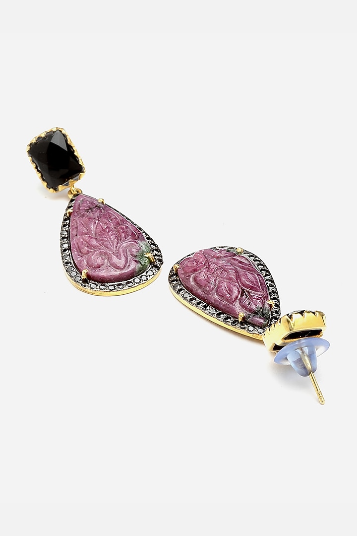 Gold Finish Dangler Earrings In Sterling Silver by Jewels by Praccessorii at Pernia's Pop Up Shop