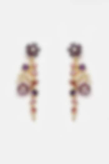 Gold Finish Amethyst Flowers Dangler Earrings In Sterling Silver by Jewels by Praccessorii at Pernia's Pop Up Shop