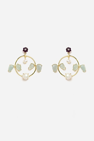 Gold Finish Carved Tourmalines Dangler Earrings In Sterling Silver by Jewels by Praccessorii
