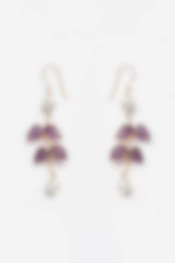 Gold Finish Carved Amethyst Dangler Earrings In Sterling Silver by Jewels by Praccessorii