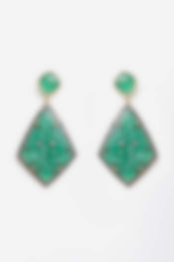 Gold Finish Green Onyx Dangler Earrings In Sterling Silver by Jewels by Praccessorii