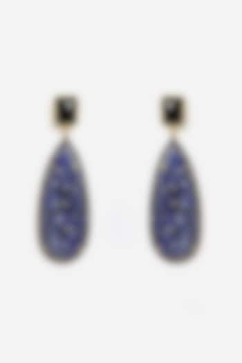 Gold Finish Lapis & Black Onyx Dangler Earrings In Sterling Silver by Jewels by Praccessorii