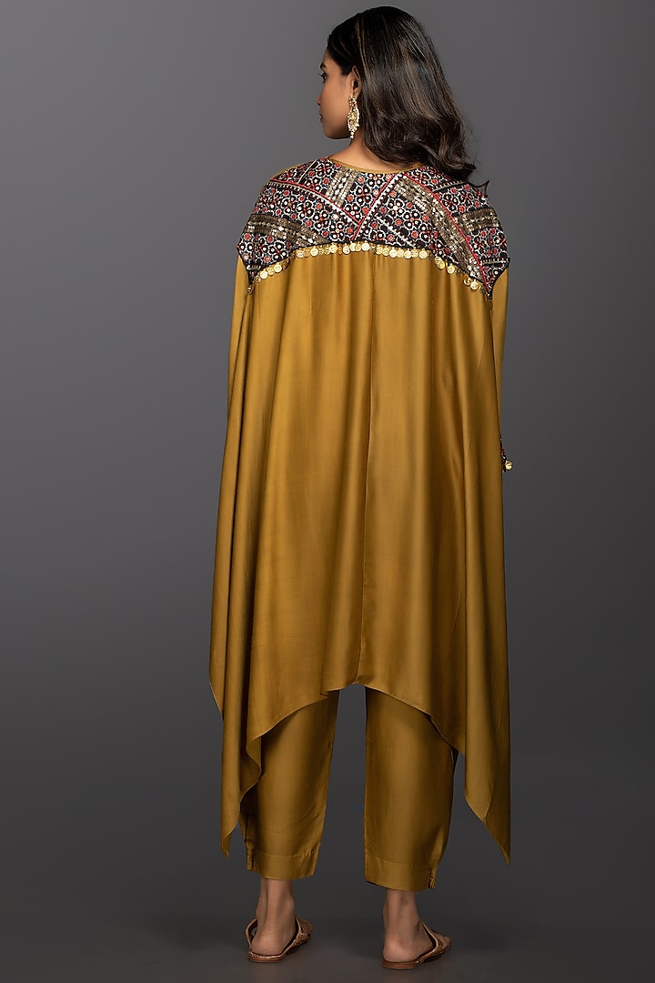 Gold Mustard Hand Embroidered Kaftan Set by Prahnaaya at Pernia's Pop Up Shop