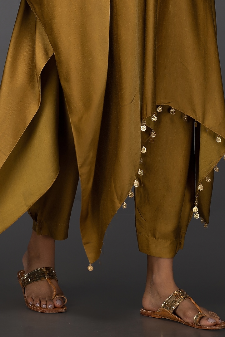 Gold Mustard Hand Embroidered Kaftan Set by Prahnaaya at Pernia's Pop Up Shop