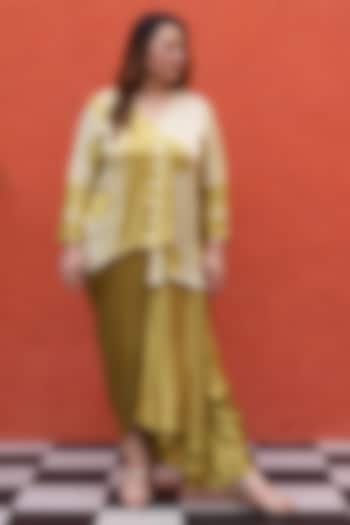 Yellow Modal Satin Draped Skirt Set by Prahnaaya at Pernia's Pop Up Shop