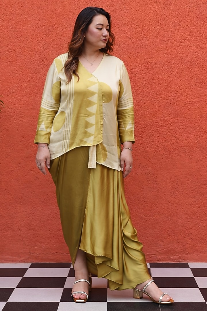 Yellow Modal Satin Draped Skirt Set by Prahnaaya at Pernia's Pop Up Shop