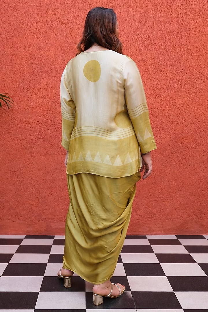 Yellow Modal Satin Draped Skirt Set by Prahnaaya at Pernia's Pop Up Shop