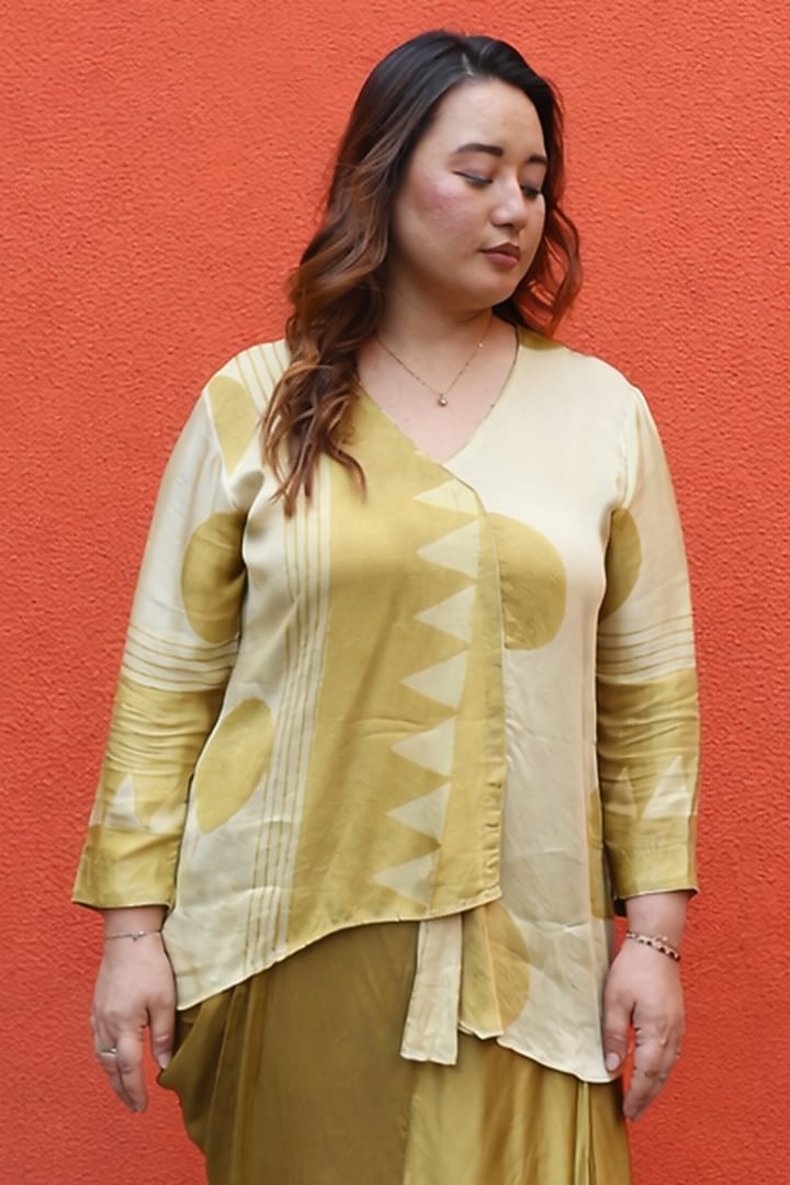 Yellow Modal Satin Draped Skirt Set by Prahnaaya at Pernia's Pop Up Shop