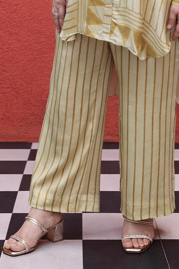 Mustard Modal Satin Ajrakh Handblock Printed Co-Ord Set by Prahnaaya at Pernia's Pop Up Shop