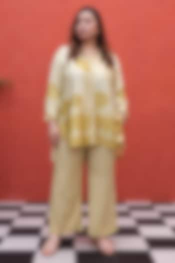 Mustard Modal Satin Ajrakh Handblock Printed Co-Ord Set by Prahnaaya at Pernia's Pop Up Shop