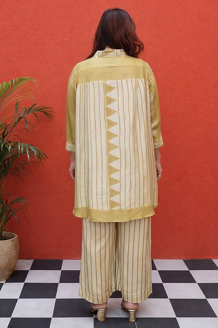 Mustard Modal Satin Ajrakh Handblock Printed Co-Ord Set by Prahnaaya at Pernia's Pop Up Shop