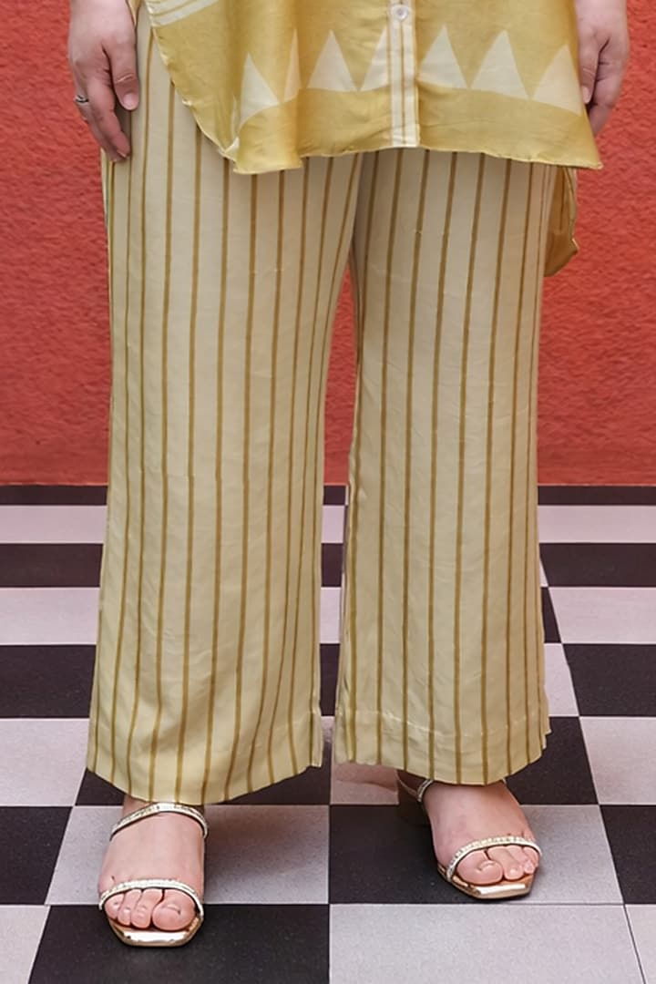 Mustard Modal Satin Ajrakh Handblock Printed Co-Ord Set by Prahnaaya at Pernia's Pop Up Shop