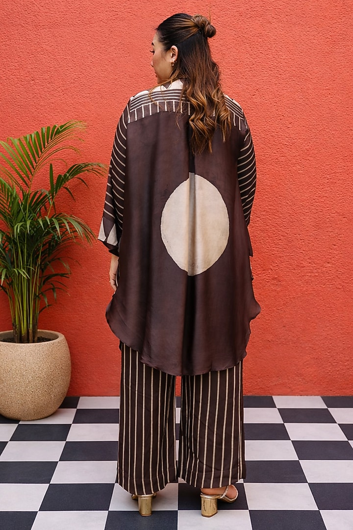 Brown Modal Satin Ajrakh Handblock Printed Co-Ord Set by Prahnaaya at Pernia's Pop Up Shop