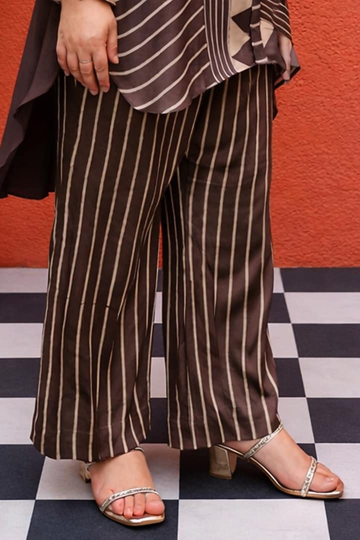 Brown Modal Satin Ajrakh Handblock Printed Co-Ord Set by Prahnaaya at Pernia's Pop Up Shop