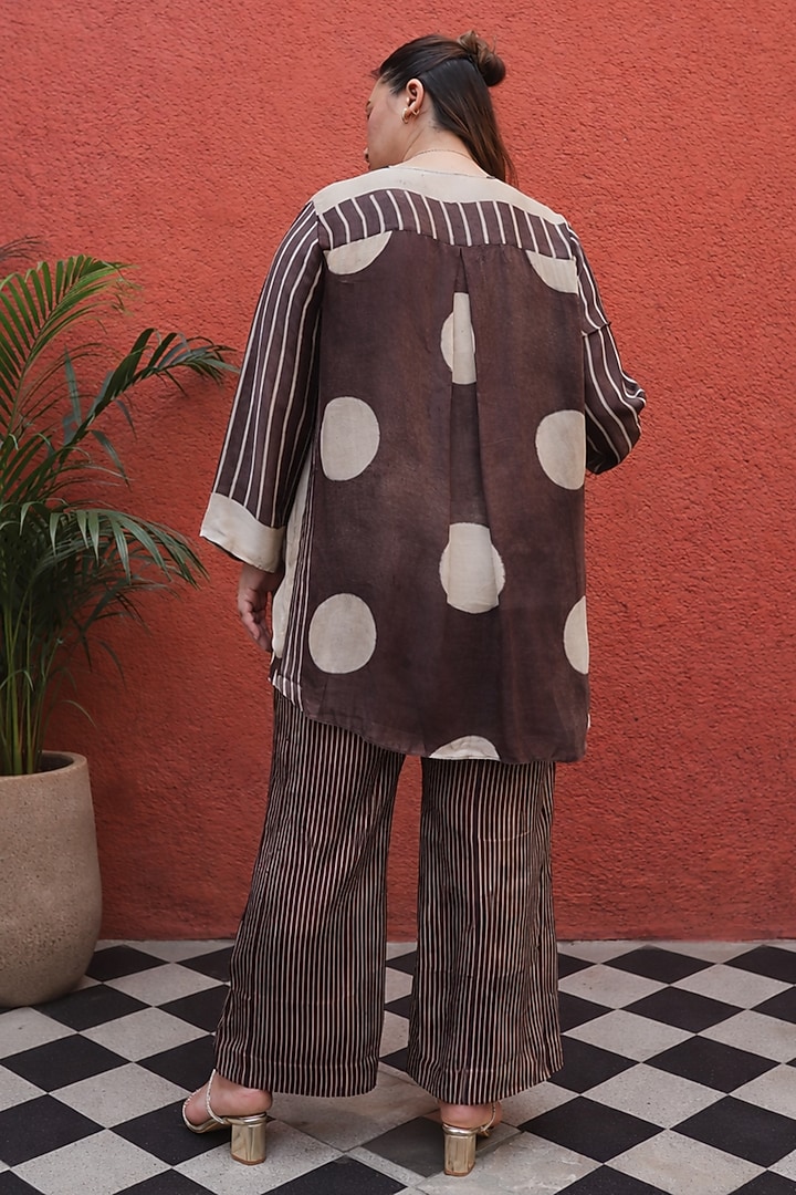 Brown Modal Satin Ajrakh Handblock Printed Co-Ord Set by Prahnaaya at Pernia's Pop Up Shop