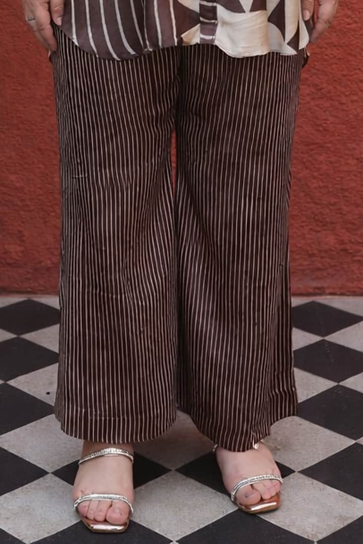 Brown Modal Satin Ajrakh Handblock Printed Co-Ord Set by Prahnaaya at Pernia's Pop Up Shop