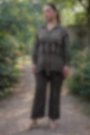 Black Modal Satin Ajrakh Hand Block Printed Co-Ord Set by Prahnaaya at Pernia's Pop Up Shop