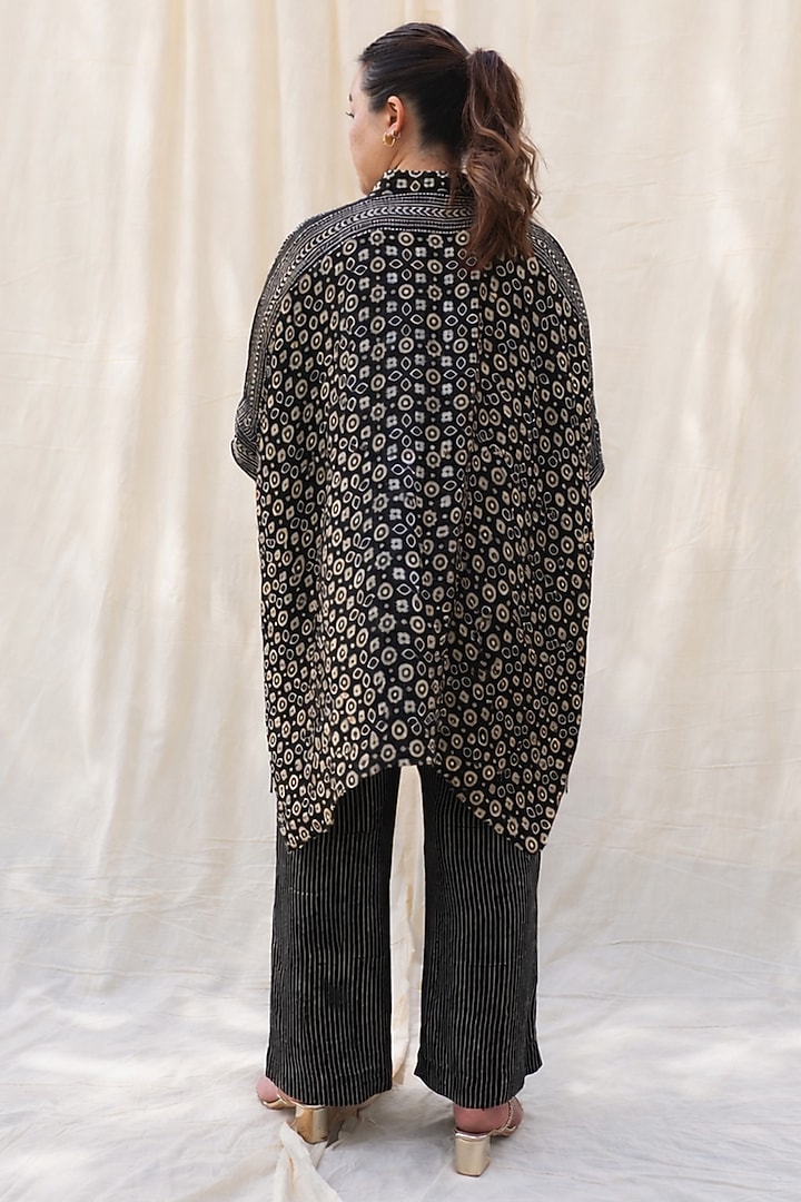 Black Modal Satin Ajrakh Hand Block Printed Co-Ord Set by Prahnaaya at Pernia's Pop Up Shop