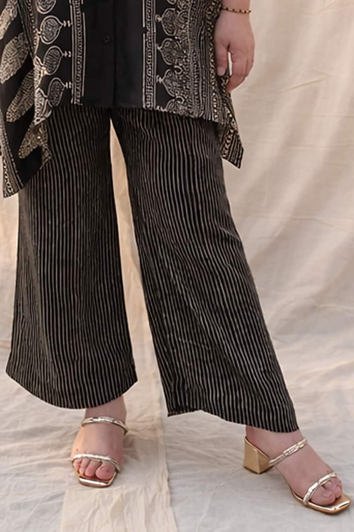 Black Modal Satin Ajrakh Hand Block Printed Co-Ord Set by Prahnaaya at Pernia's Pop Up Shop