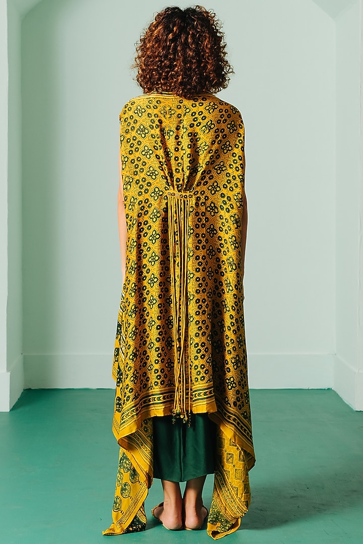 Green Satin Draped Skirt Set by Prahnaaya at Pernia's Pop Up Shop