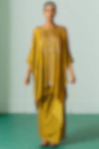 Yellow Satin Skirt Set by Prahnaaya