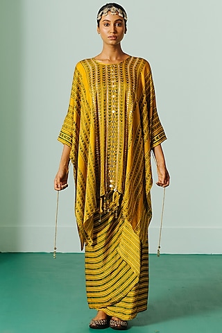Yellow Satin Skirt Set by Prahnaaya