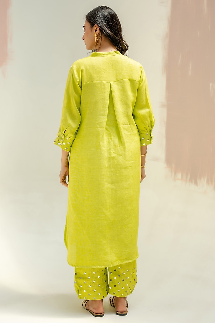 Sublime Neon Pure Linen Thread Work Kurta Set by Prahnaaya at Pernia's Pop Up Shop