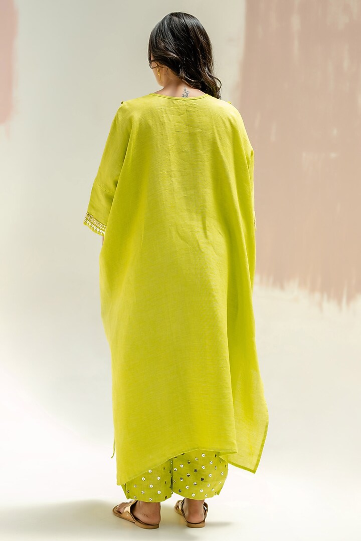 Sublime Neon Pure Linen Hand Embroidered Kaftan Set by Prahnaaya at Pernia's Pop Up Shop