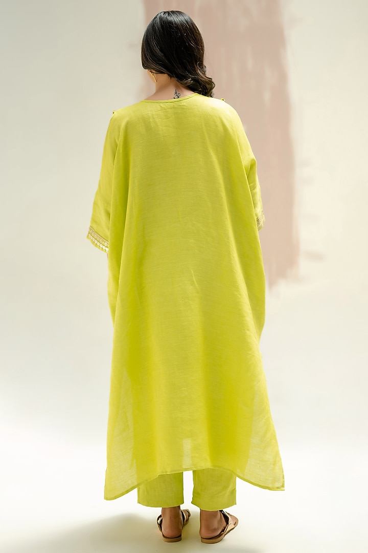 Sublime Neon Pure Linen Hand Embroidered Kaftan Set by Prahnaaya at Pernia's Pop Up Shop